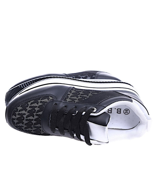 Czarne trampki sneakersy damskie na koturnie /D6-1 14787 T382/