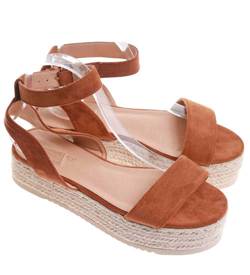 Brązowe damskie sandały na platformie /B4-1 17688 G145/