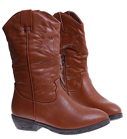 Klasyczne camelowe kozaki kowbojki z ociepleniem /F7-2 15219 T296/