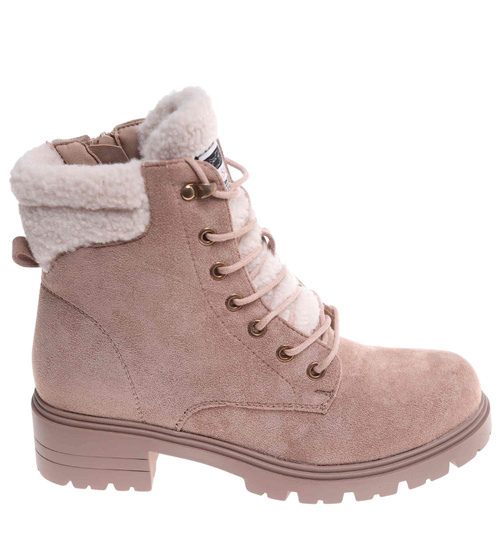 Zimowe ocieplane botki trapery Khaki /G12-3 18181 T434/