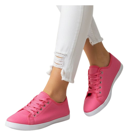 Sznurowane różowe trampki damskie /G2-2 14392 S191/