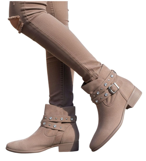 Zamszowe botki damskie khaki /J5-3 18553 W222/