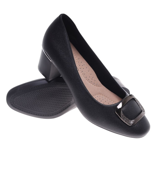 Klasyczne czarne czółenka na klocku /F5-2 18631 T357/