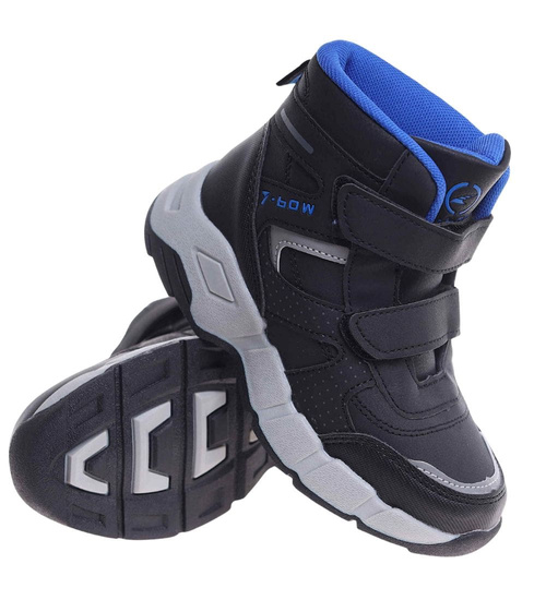 Ocieplane półbuty na rzepy Czarno niebieskie /F9-2 18365 T285/