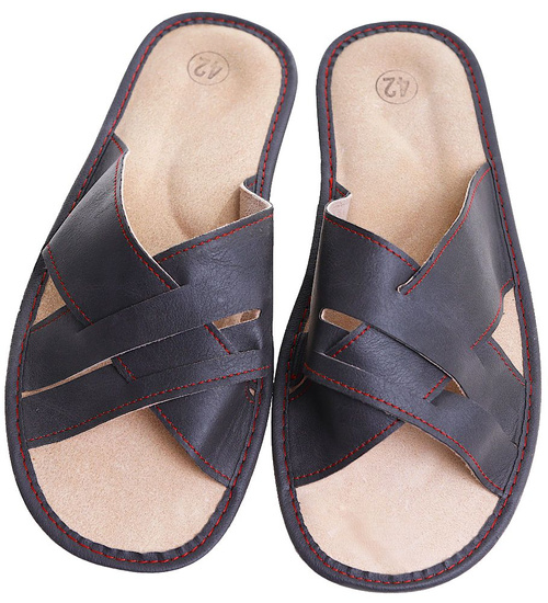 Szare skórzane kapcie klapki męskie /C2-1 3478 S196/