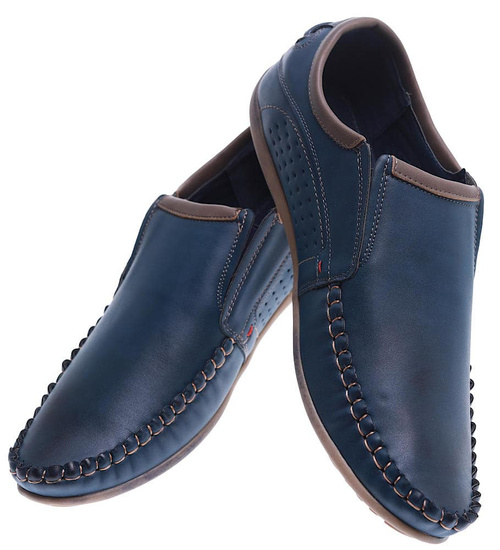 Wkładane męskie granatowe półbuty mokasyny /F8-3 15733 T389/