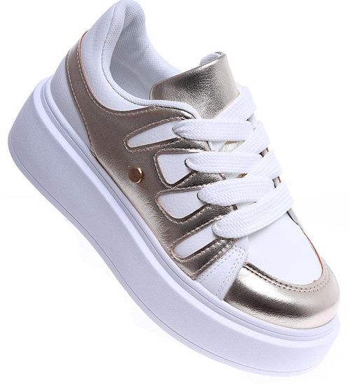 Biało złote damskie trampki na platformie /G3-3 14730 T565/