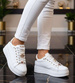Białe sznurowane damskie trampki na platformie /B5-3 16211  T535/
