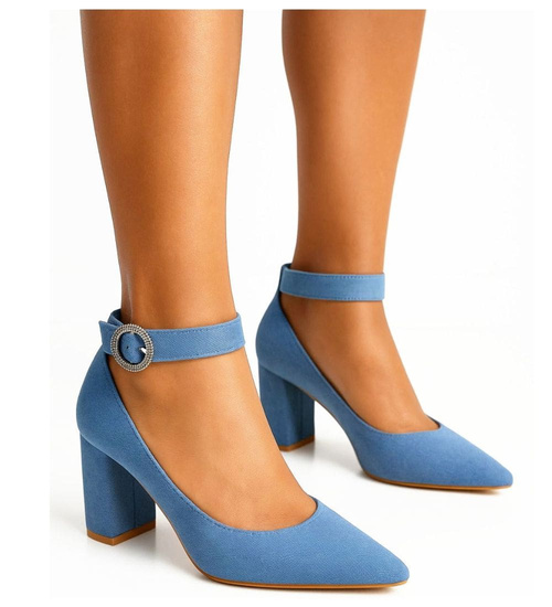 Niebieskie czółenka z paskiem na słupku /G5-3 17768 G158/