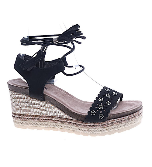 Sandały na koturnie i platformie Czarne /G11-2 14056 S290/