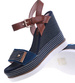 Granatowe damskie sandały na obcasie i platformie /B7-3 14078 S299/