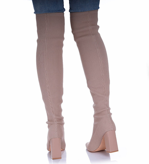 Beżowe kozaki muszkieterki na obcasie /D5-3 16943 T482/