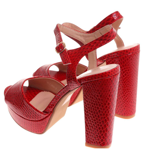 Czerwone sandały damskie na słupku i platformie /C5-1 12207 G18-45 +H2/