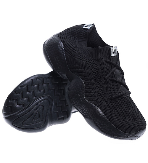 Lekkie sznurowane czarne buty sportowe damskie /A1-3 15727A T184/