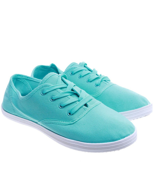 Szmaciane miętowe tenisówki damskie- nadwymiar /B2-1 14266 S044/