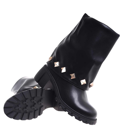 Czarne wysokie botki damskie na klocku /J6-4 18598 T177/