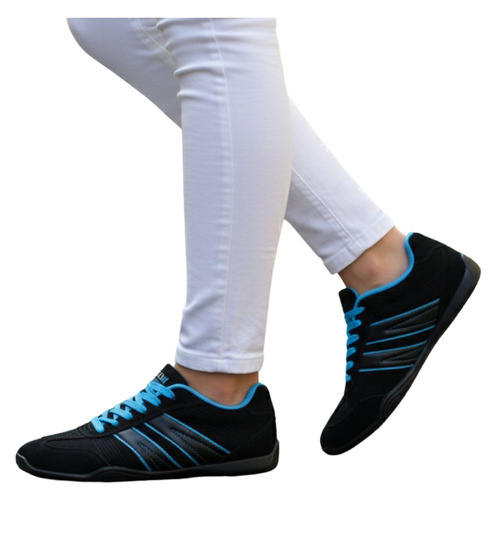 Sznurowane damskie czarno niebieskie buty sportowe ost511