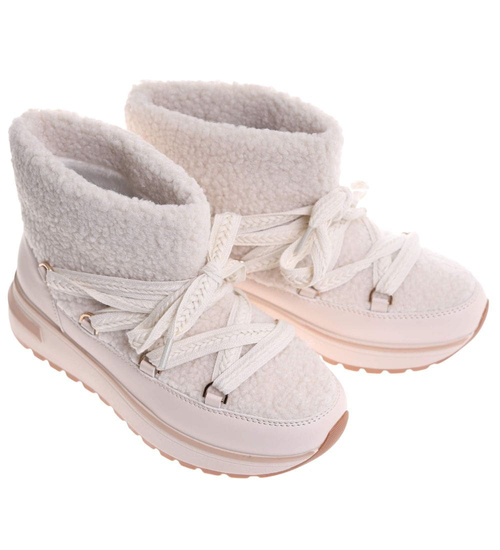 Zimowe botki śniegowce z futerkiem Beżowe /D5-2 18567 W341/