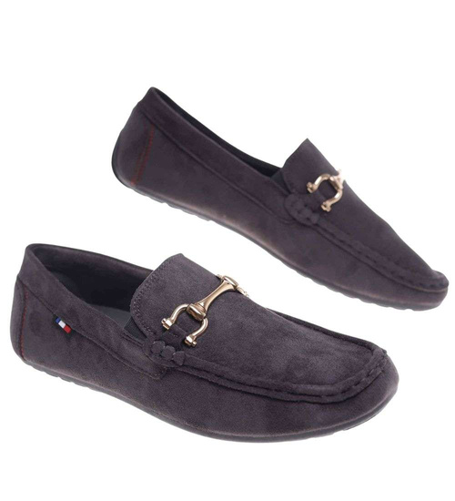 Wsuwane męskie półbuty szare mokasyny /C1-3 18655 T394/