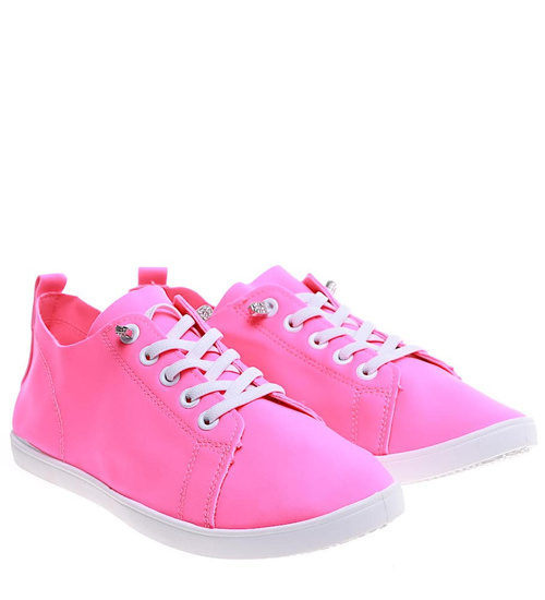 Fuksjowe sznurowane trampki damskie /E7-2 16214 T238/