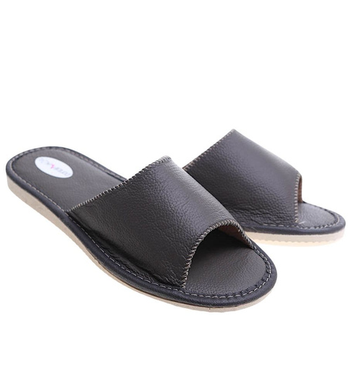 Czarne klapki z naturalnej skóry Premium /D5-1 11323 S199/