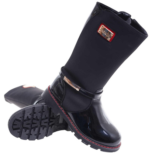 Czarne dziewczęce kozaki z futerkiem /G3-2 18313 T255/