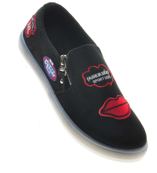 Zamszowe trampki slip on z ustami /E10-3 8422 S192/