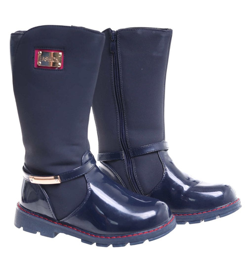 Granatowe dziewczęce kozaki z futerkiem /G6-1 18314 T255/