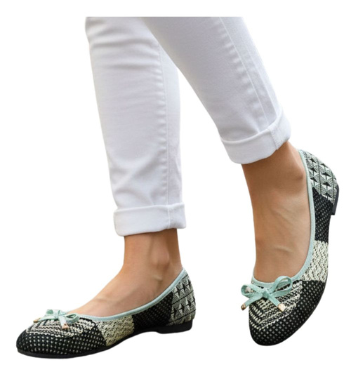 Ażurowe balerinki czarno-zielone z kokardką /G2-2 7486 S098/