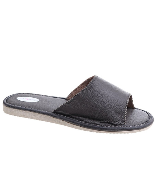 Czarne klapki z naturalnej skóry Premium /D5-1 11323 S199/