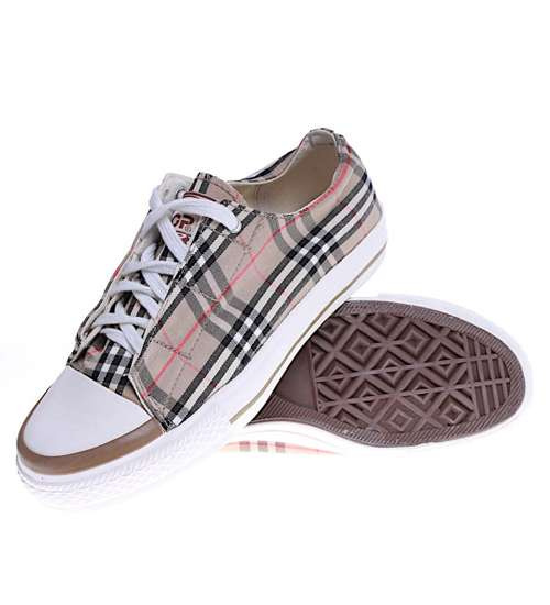 Klasyczne brązowe trampki damskie w kratkę /B3-1 14728 S186/ Klasyczne brązowe trampki damskie w kratkę /B3-1 14728 S186/