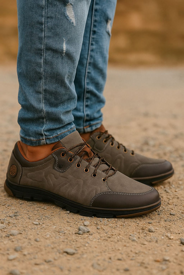 Sznurowane obuwie trekkingowe Khaki /C6-2 18035 T386/