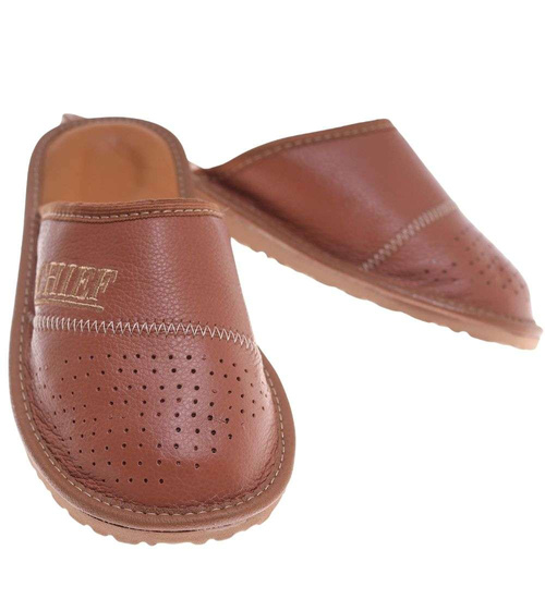 Skórzane kryte klapki domowe Chief brązowe /A2-1 18642 S290/