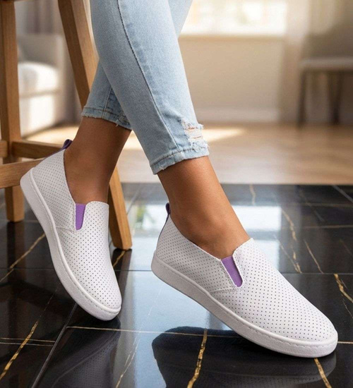 Biało fioletowe damskie tenisówki slip on /G7-2 17939 G137 +L3-2/