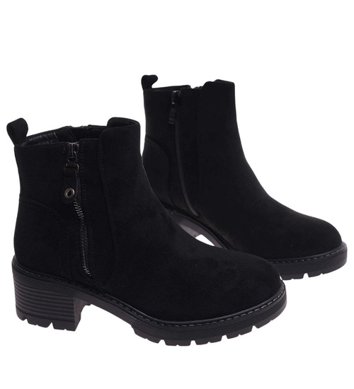 Czarne botki damskie na grubym obcasie /D9-2 18244 W532/