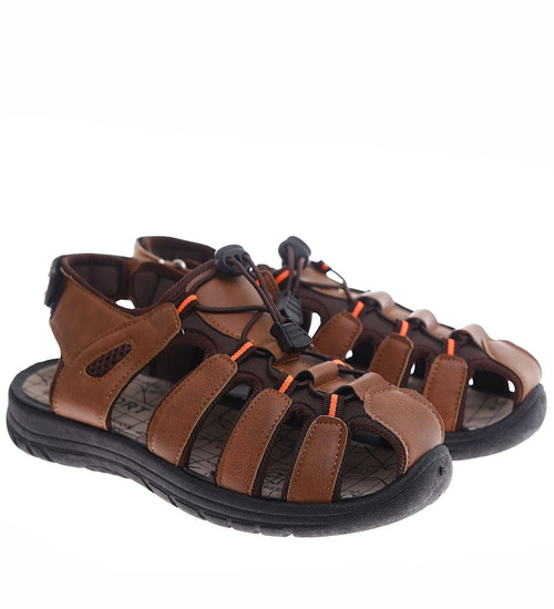 Brązowe męskie sandały na rzepy /C6-1 16458 S236/