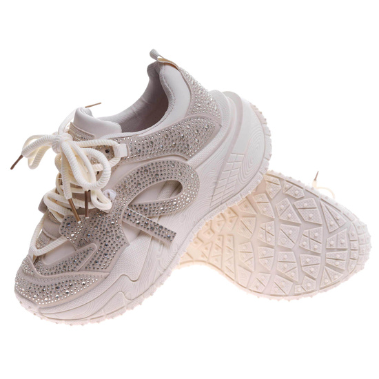 Sznurowane buty sportowe na platformie Beżowe /G3-1 17423 T891/