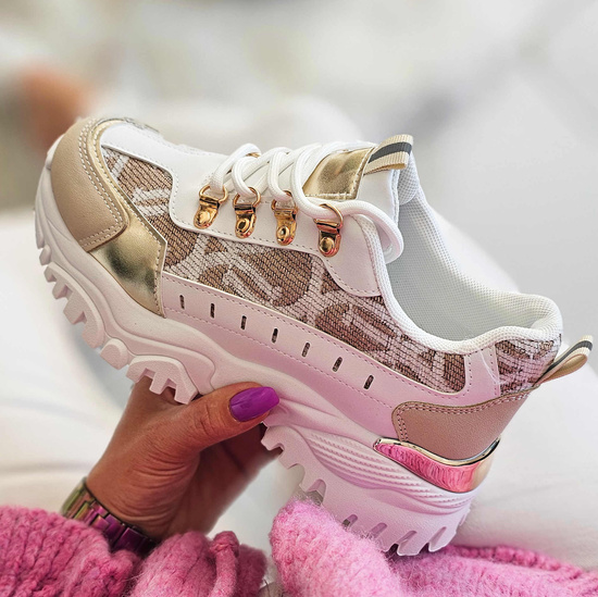 Beżowo białe snekaersy na platformie /E6-1 17405  T683/