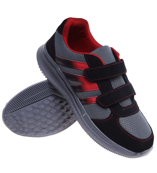 Czarno czerwone buty sportowe na rzepy /A10-1 18159 T299/