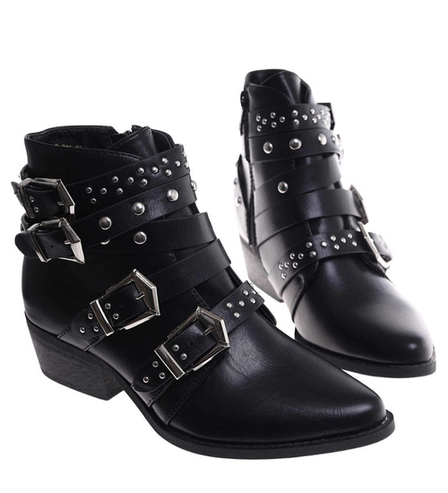 Czarne botki kowbojki z ćwiekami /D3-3 9348 S290/