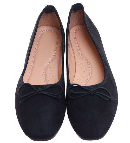 Zamszowe baleriny damskie z kokardą Czarne /G7-2 17560 G133/