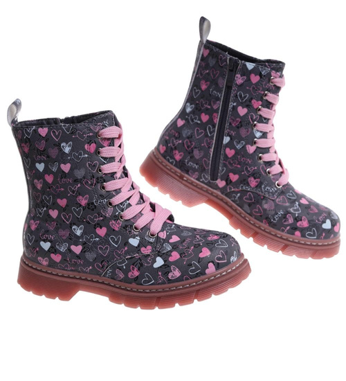 Zimowe czarne dziewczęce trapery z futerkiem /F6-2 18438 T399/