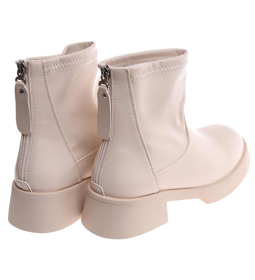 Beżowe botki na niskiej platformie /B3-2 18210 W212/