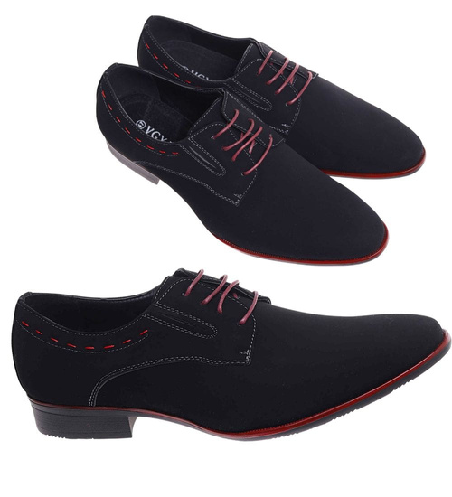 Sznurowane czarne półbuty męskie /D7-3 18055 T382/