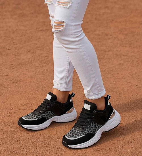 Wiązane damskie czarne obuwie sportowe /G4-1 15797 T293/