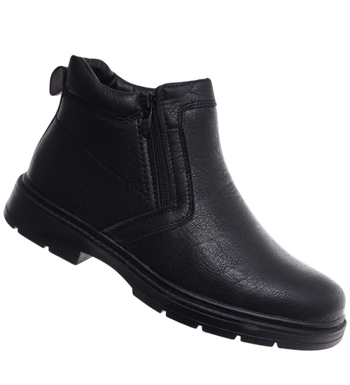 Czarne ocieplane botki męskie z suwakiem /D7-3 18454 T581/