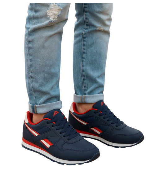 Sportowe granatowo czerwone buty chłopięce /G11-1 16757 T389/