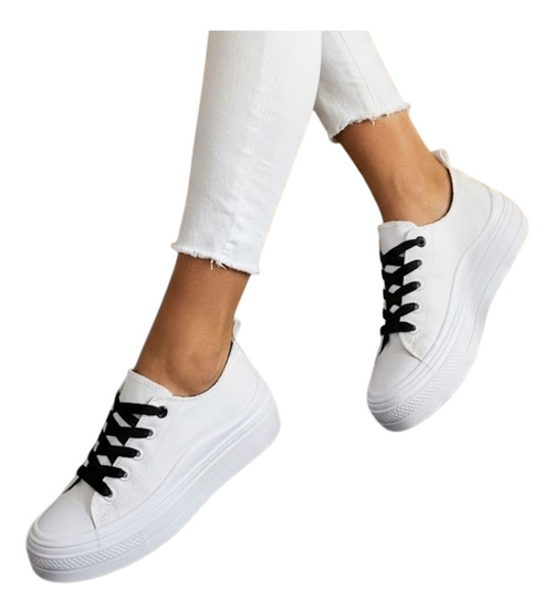 Wiązane białe trampki na platformie /A7-4 14750 T233/