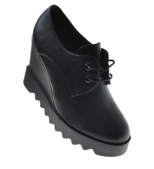 Damskie botki na koturnie Czarne /F8-3 9490 S233/