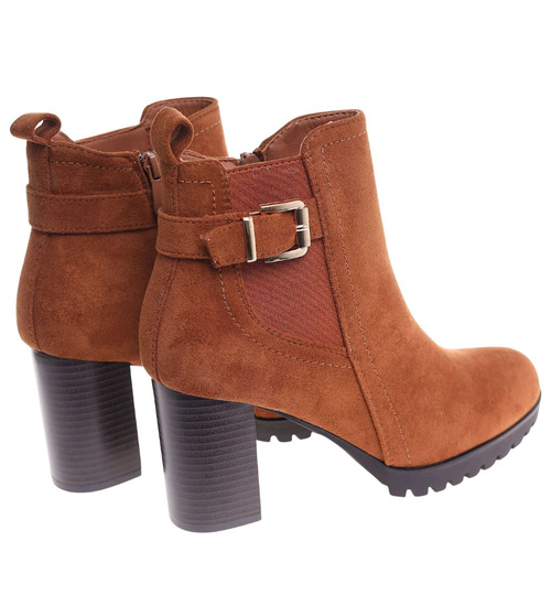 Botki damskie na obcasie Karmelowe /G3-3 18265 W327/